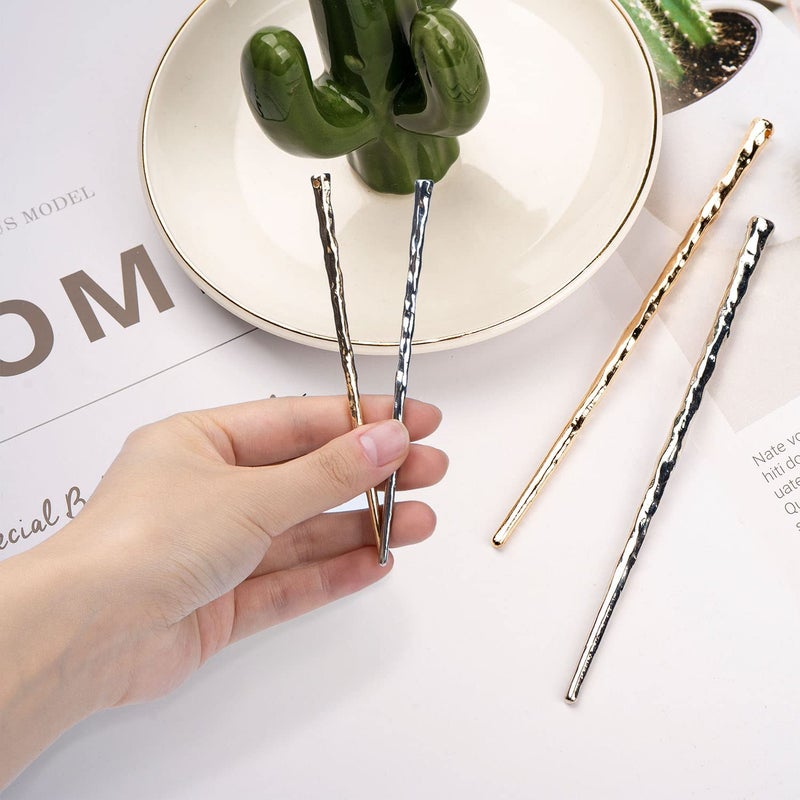 RAYNAG 4 Pack Bun Hair Sticks Metal Hair Chopsticks Charms Girl Women Hair Pin, Alloy Hair Pick, Gold and Silver (4.9inch) - Image 5